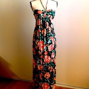 Forever 21 flower print long strapless dress